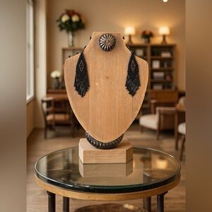 Elegant Black and Gold Hand Beaded Chandelier Fringe Earrings